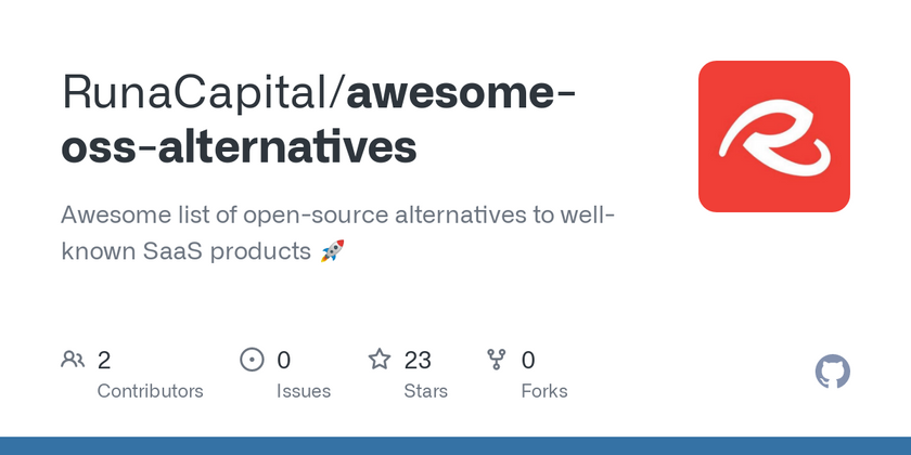 Cover image for 100 open-source startups developing alternatives to well-known SaaS